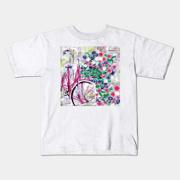 Bicycle with flowers Kids T-Shirt by janmarvin